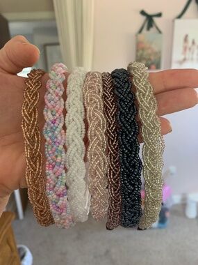 Set of seven beaded metallic headbands